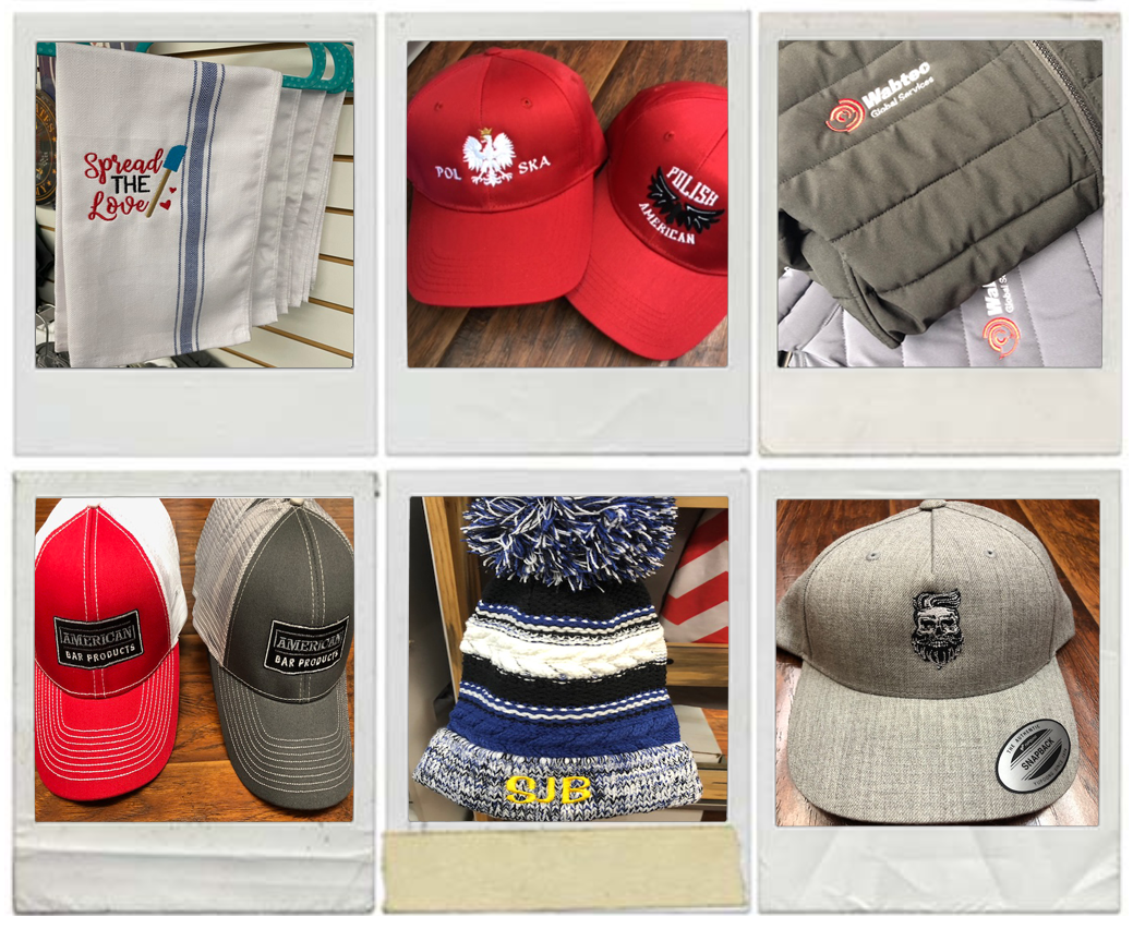 your logo on hats, coats, towels and more